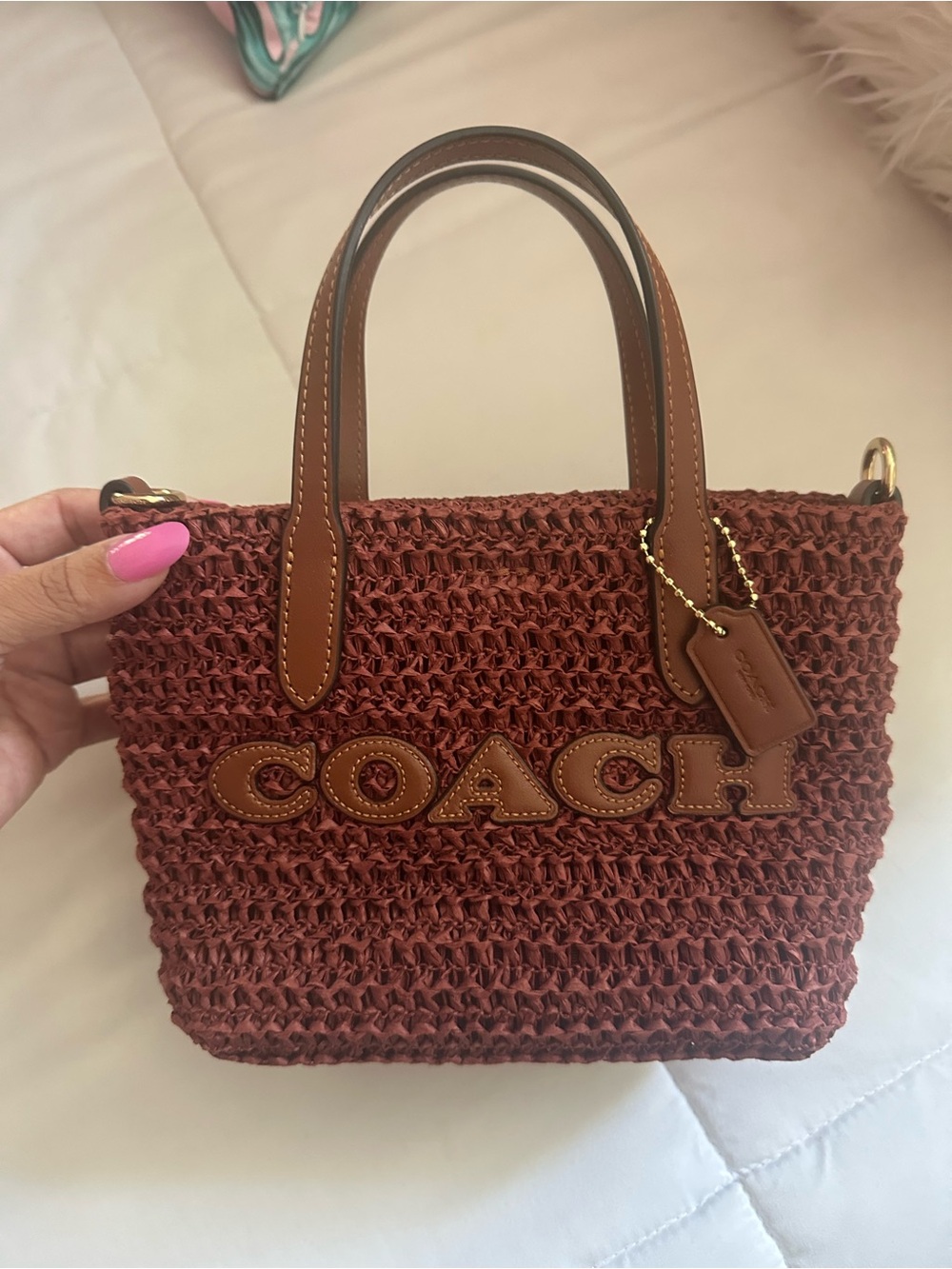 Coach raffia mini city tote